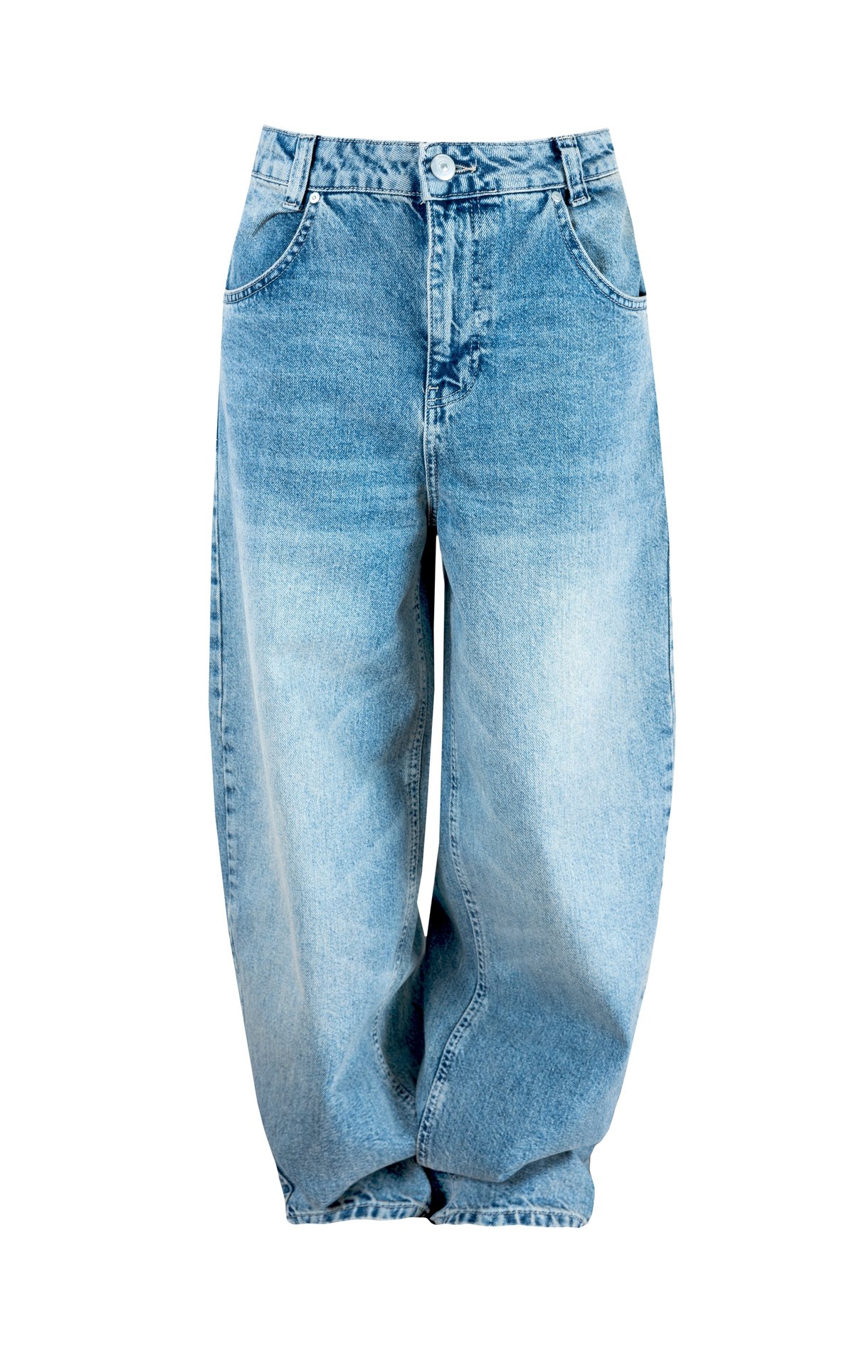 Baggy wide leg loose jeans isolated on white front view
